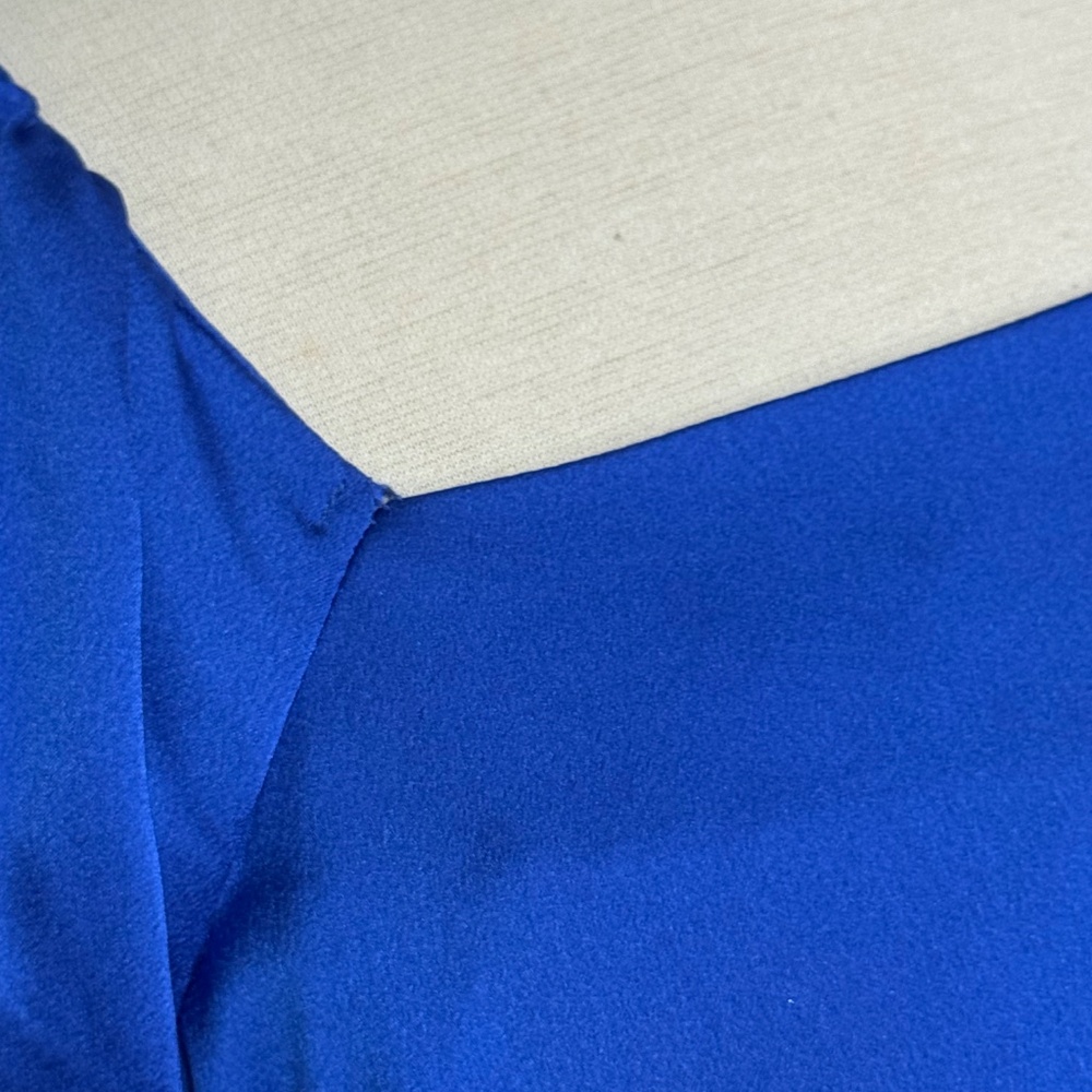 Ann Taylor Royal Blue Satin Dress | Size 6 | Puff Sleeve Tie Waist Midi Dress - Picture 4 of 10